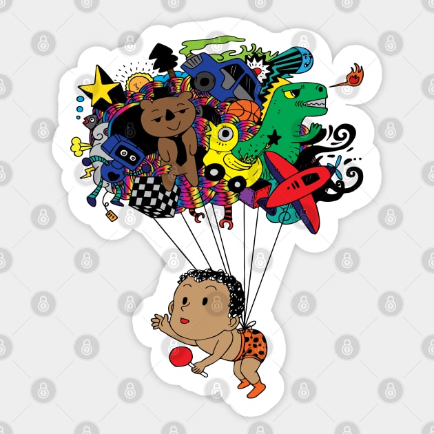 Cartoon Boy Adventure Balloon Dream Fun Trip Sticker by CoolFactorMerch